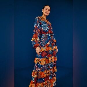 FARM RIO Mixed Pineapple & Flowers Maxi Dress size Medium